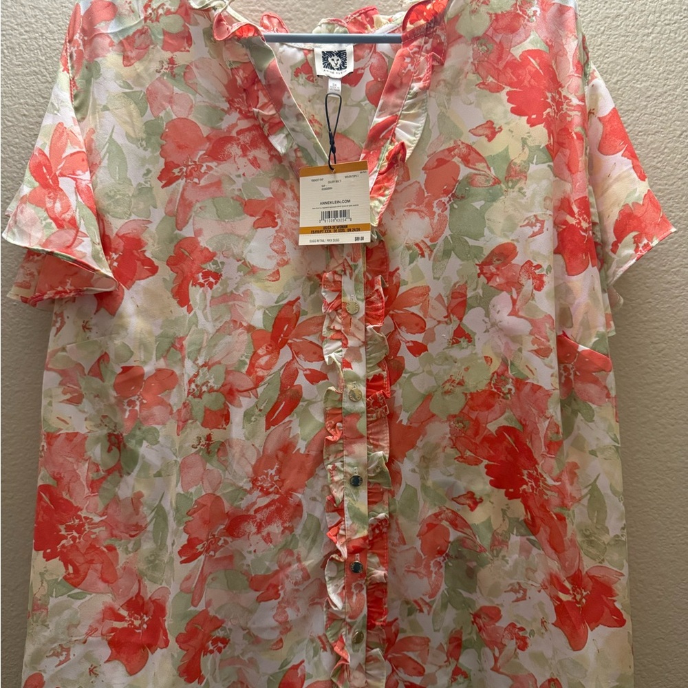 Floral Button-Up Blouse-Anne Klein 3x